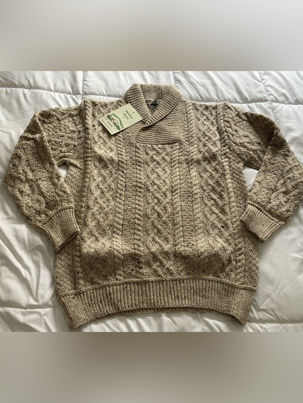 New Aran Crafts Bunratty Shawl Collar Sweater Mens Size Large